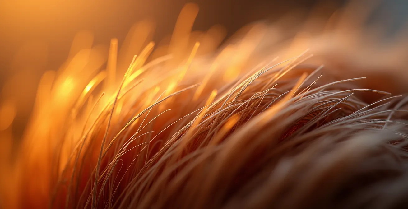 Analyse détaillée du cuir chevelu en très gros plan montrant la texture et la santé des cheveux